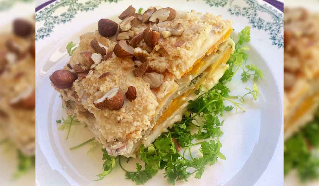 Gratin aux légumes d’hiver, pesto de cerfeuil et « faumesan »