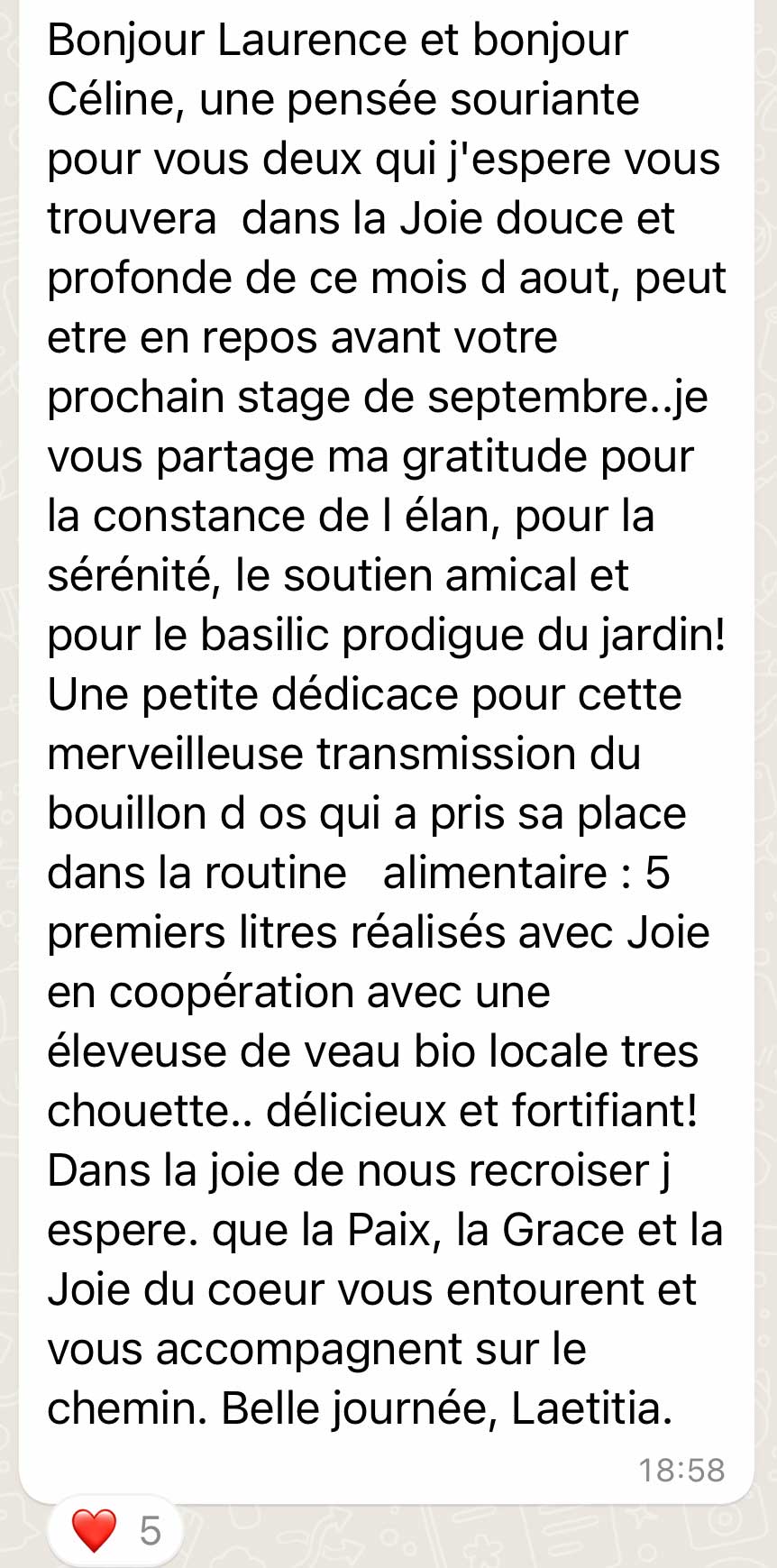 Témoigange de Laetitia Stage Alimentation Qui Relie