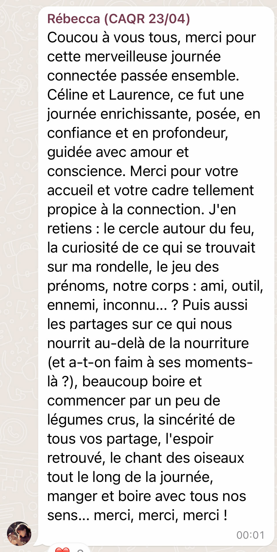 Témoigange de Rebecca Cercle d'alimentation qui relie